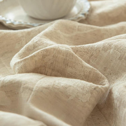 Beige Tagesdecke aus Baumwollleinen mit Blumenmuster
