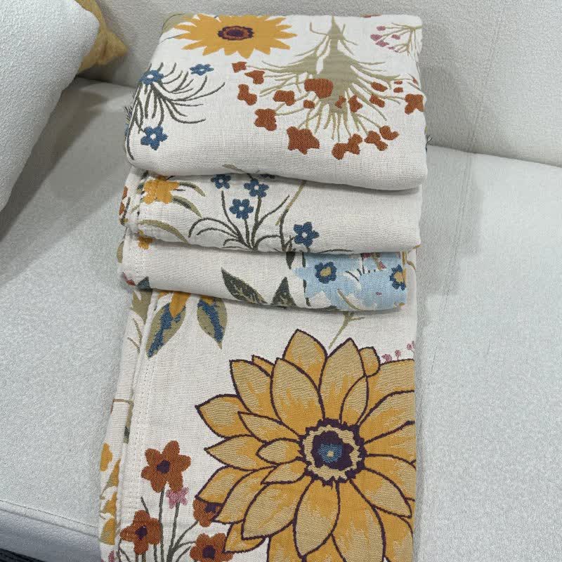 Wendesteppdecke aus Baumwollgaze mit blühenden Sonnenblumen