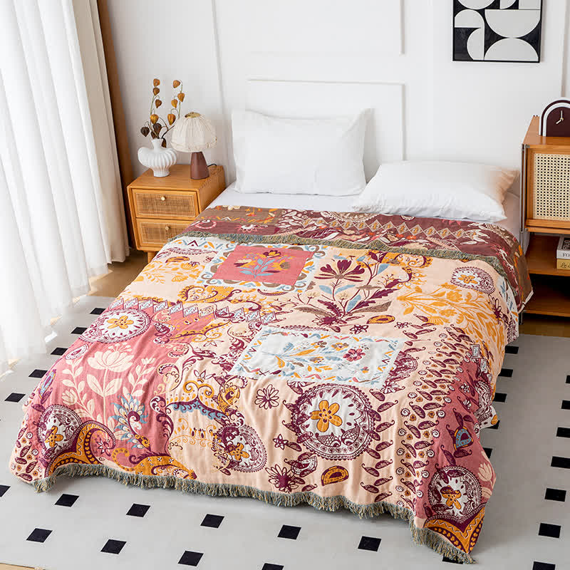 Wendedecke aus Baumwollgaze mit Paisley-Blumenmuster