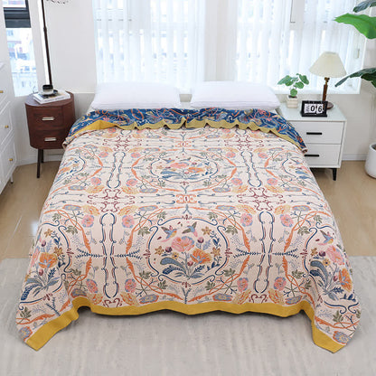 Steppdecke aus Baumwollgaze mit geometrischem Blumenmuster