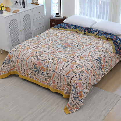 Steppdecke aus Baumwollgaze mit geometrischem Blumenmuster