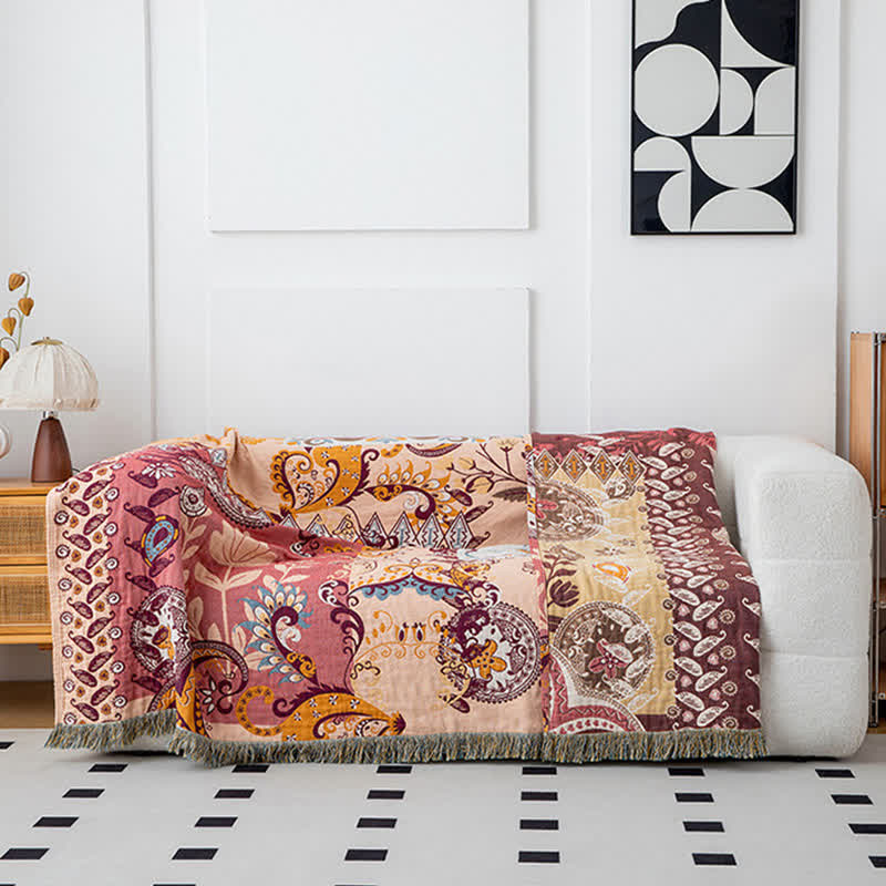 Wendesteppdecke aus Baumwollgaze mit Paisley-Blumenmuster