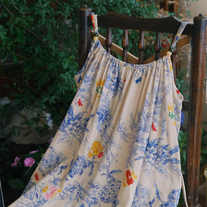 Blaues Camisole-Nachthemd aus Baumwolle mit Blumenmuster