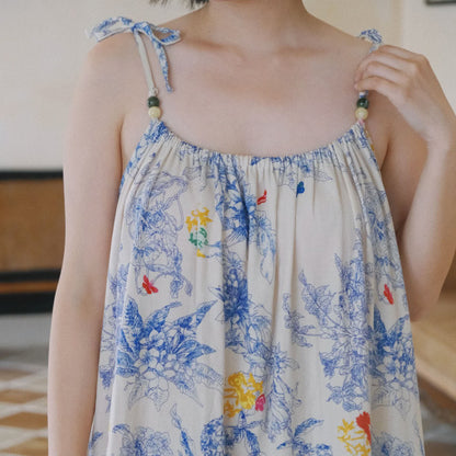 Blaues Camisole-Nachthemd aus Baumwolle mit Blumenmuster - image 3