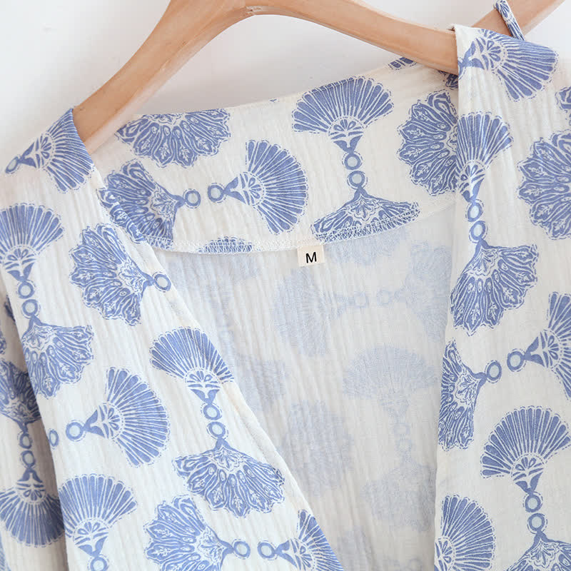Blaues Loungewear-Set aus Baumwolle mit Fächerdruck (3-teilig)
