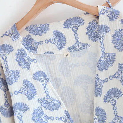 Blaues Loungewear-Set aus Baumwolle mit Fächerdruck (3-teilig)
