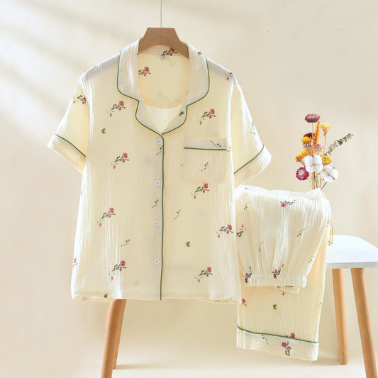 Loungewear-Set aus Baumwollgaze in Carnation Beige