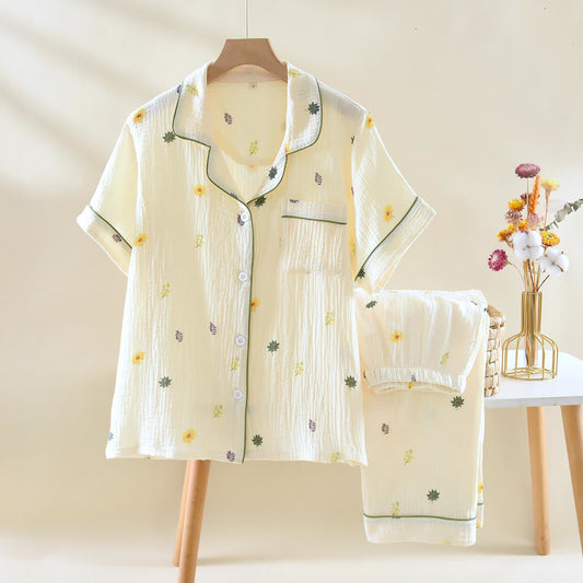 Loungewear-Set aus Baumwollgaze in Sonnenblumenbeige