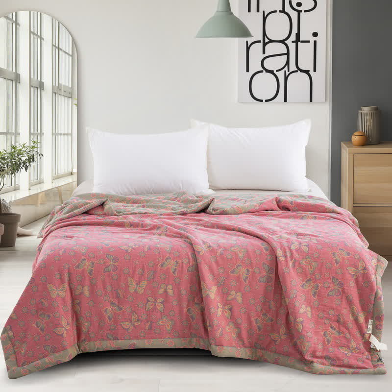 Rosa Schmetterlings-Steppdecke aus Baumwollgaze-Jacquard