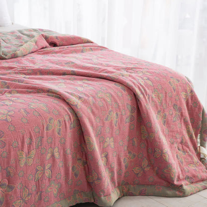 Rosa Schmetterlings-Steppdecke aus Baumwollgaze-Jacquard