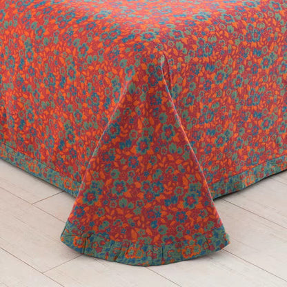 Orangefarbene Jacquard-Steppdecke aus Baumwollgaze mit Blumenmuster
