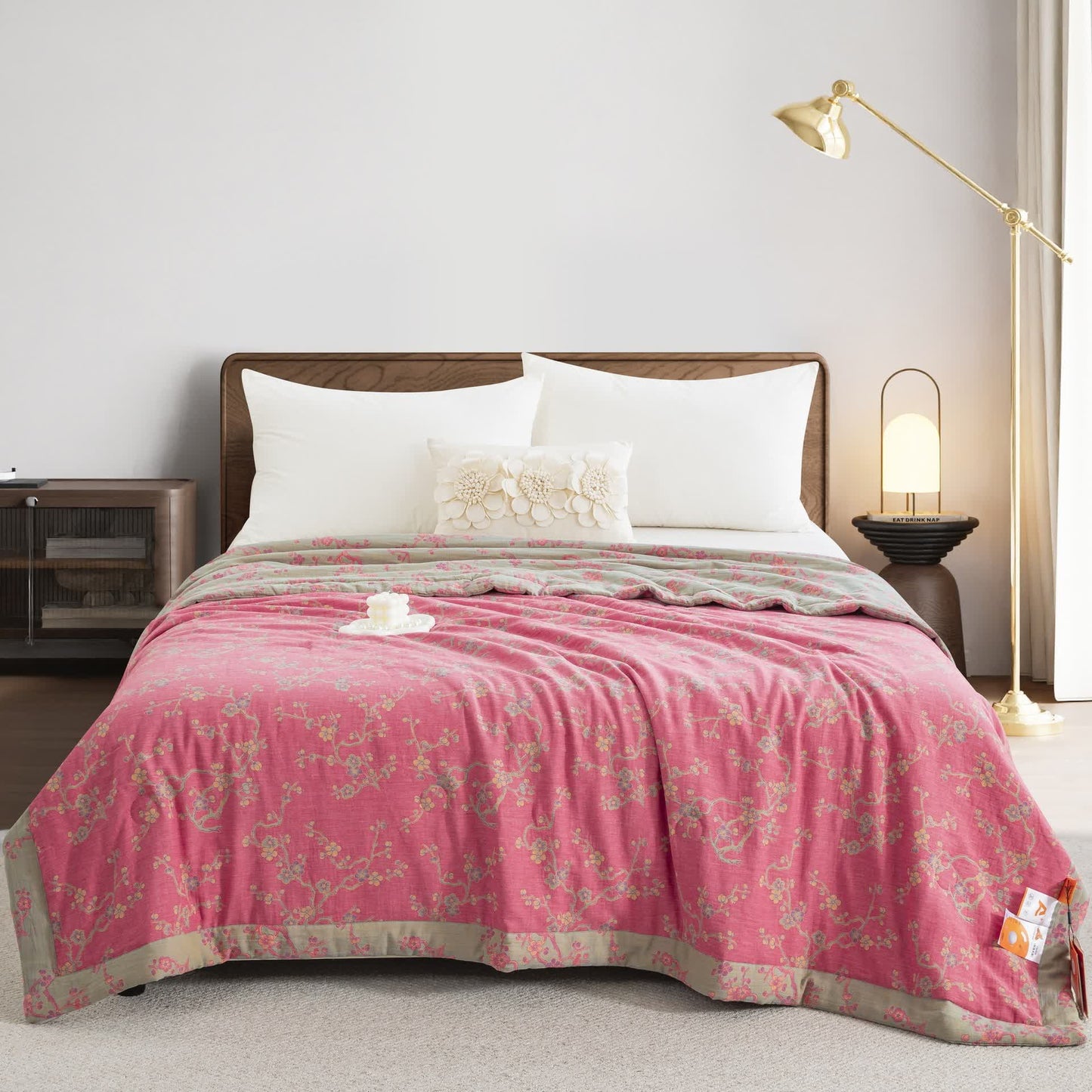 Rosa Wintersweet Baumwollgaze Jacquard Quilt