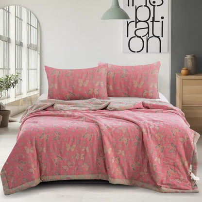 Rosa Schmetterlings-Steppdecke aus Baumwollgaze-Jacquard