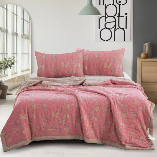 Rosa Schmetterlings-Steppdecke aus Baumwollgaze-Jacquard