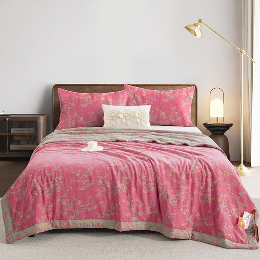 Rosa Wintersweet Baumwollgaze Jacquard Quilt