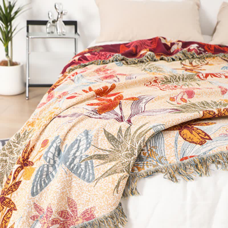 Steppdecke aus natürlicher Baumwolle mit Ananas-Blumen und Schmetterlingen