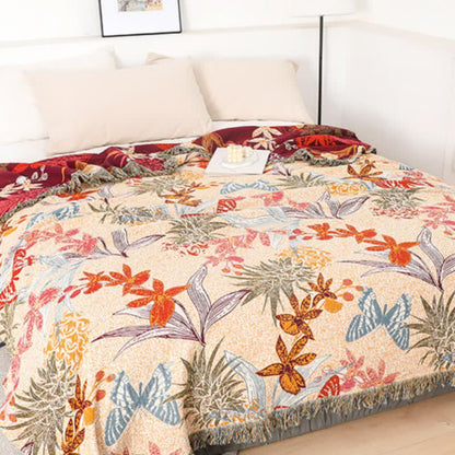 Steppdecke aus natürlicher Baumwolle mit Ananas-Blumen und Schmetterlingen