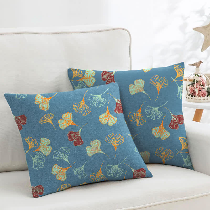 Quadratische Kissenbezüge aus Ginkgo-Biloba-Baumwolljacquard (2 Stück) - Blau - 45cm x 45cm - image 1