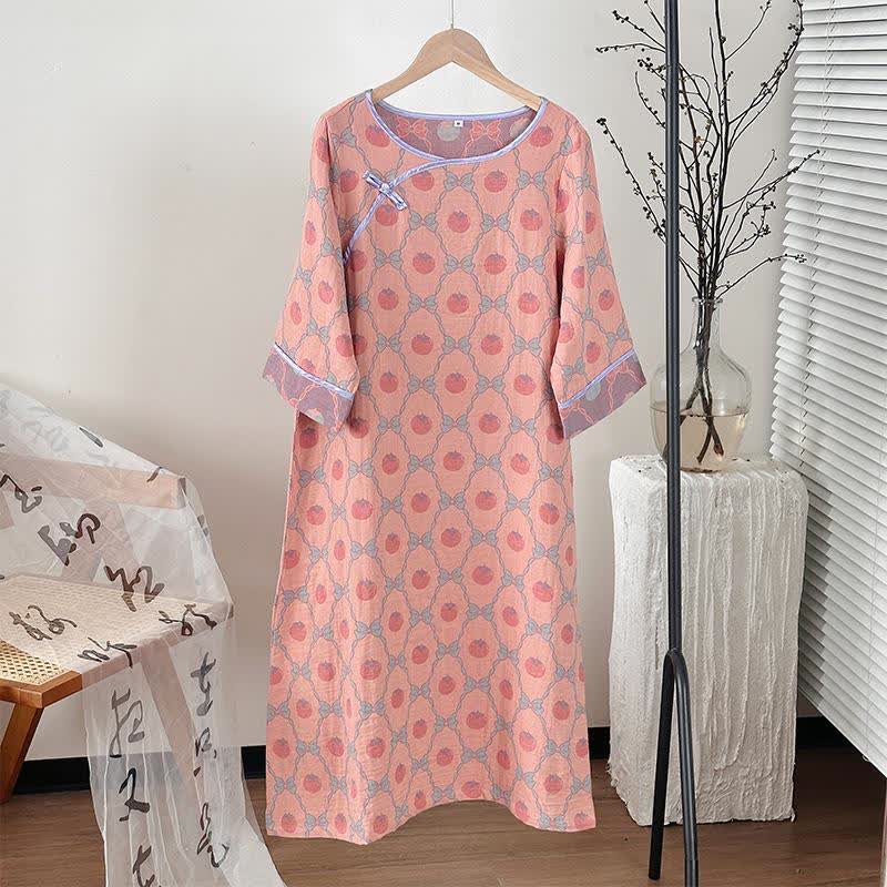 Nachthemd aus Baumwollgaze-Jacquard mit persimmonfarbener Schleife