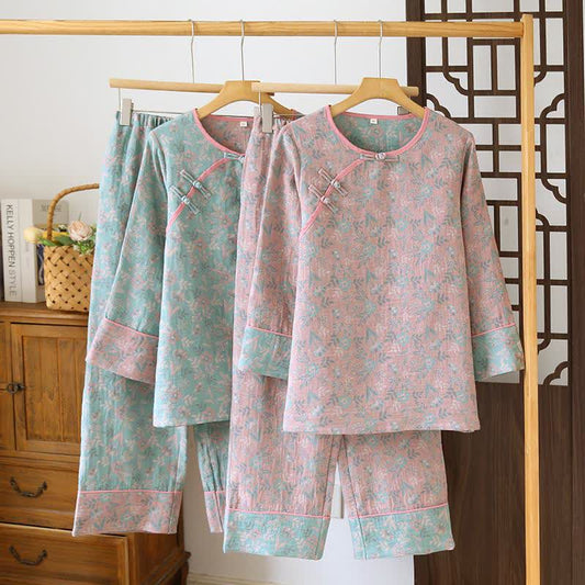 Pyjama aus Baumwollgaze-Jacquard mit orientalischem Blumenmuster