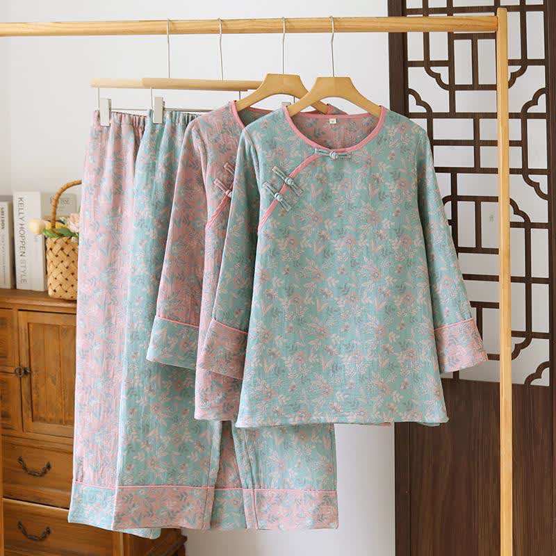 Pyjama aus Baumwollgaze-Jacquard mit orientalischem Blumenmuster