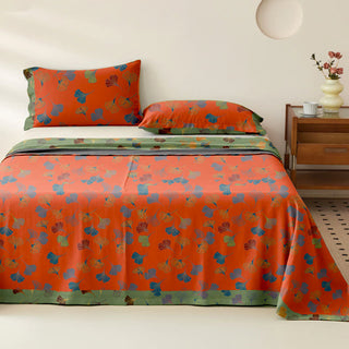 Wendbare Tagesdecke aus Baumwollgaze-Jacquard „Ginkgo“