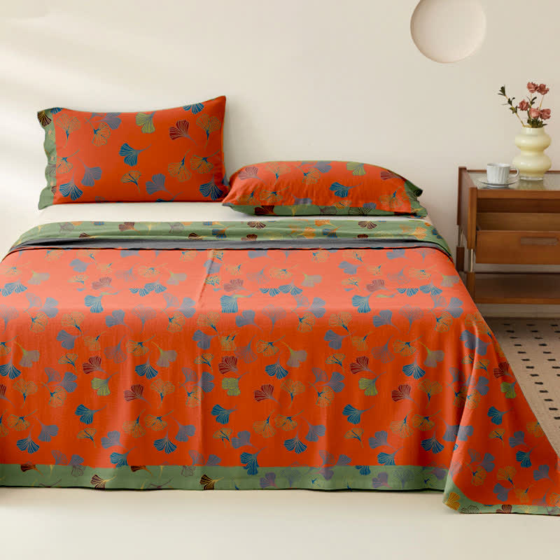 Wendbare Tagesdecke aus Baumwollgaze-Jacquard „Ginkgo“