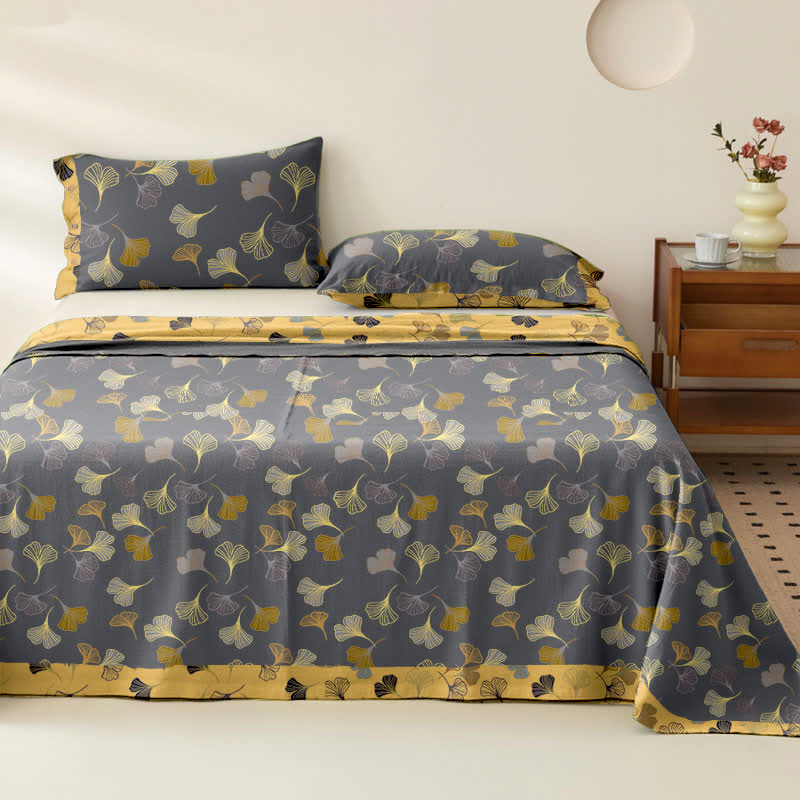 Wendbare Tagesdecke aus Baumwollgaze-Jacquard „Ginkgo“