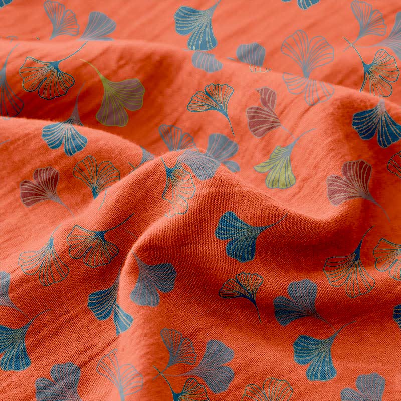 Wendbare Tagesdecke aus Baumwollgaze-Jacquard „Ginkgo“