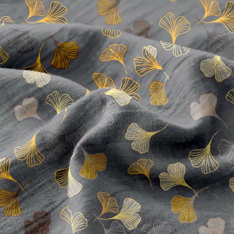 Wendbare Tagesdecke aus Baumwollgaze-Jacquard „Ginkgo“