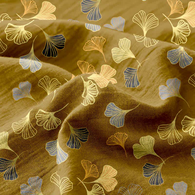 Wendbare Tagesdecke aus Baumwollgaze-Jacquard „Ginkgo“