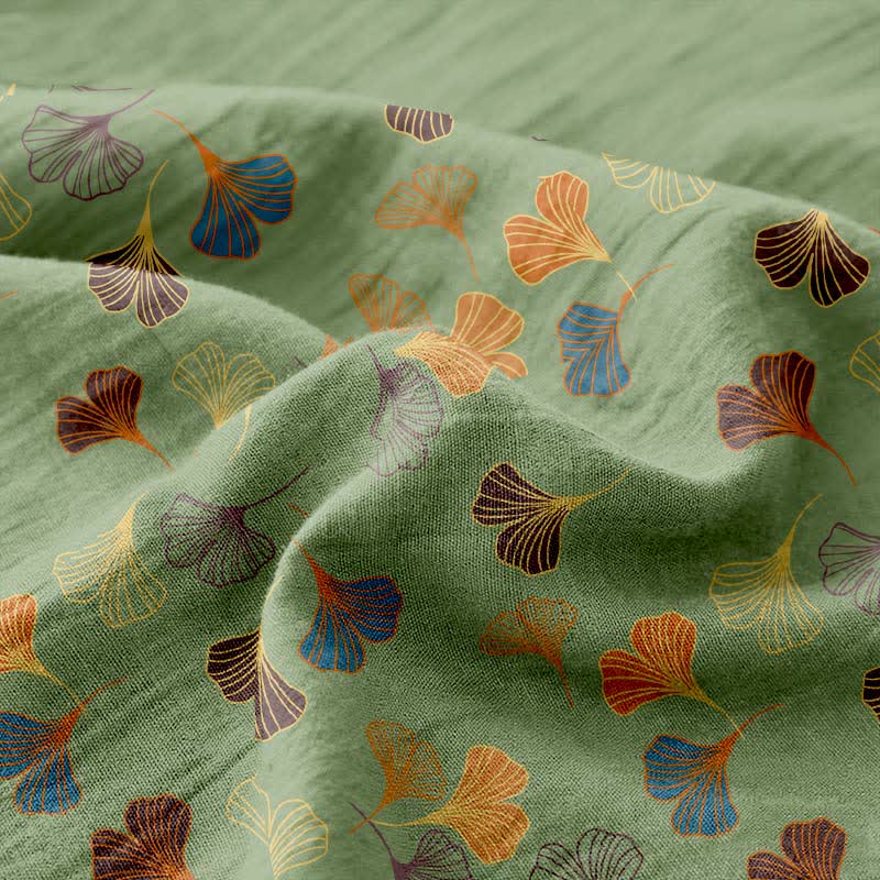 Wendbare Tagesdecke aus Baumwollgaze-Jacquard „Ginkgo“