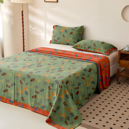 Wendbare Tagesdecke aus Baumwollgaze-Jacquard „Ginkgo“