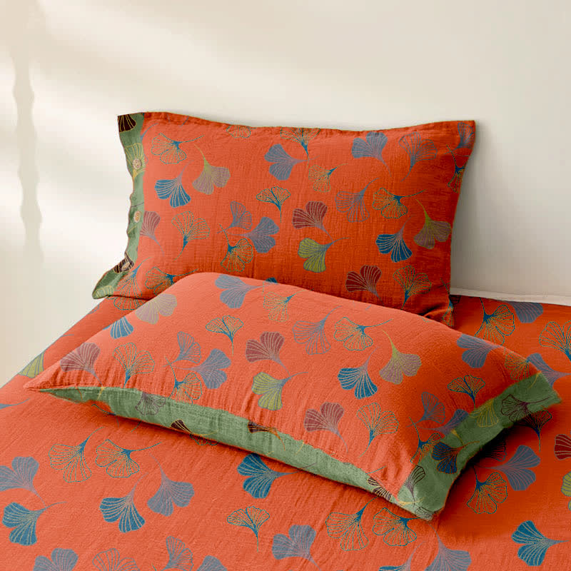 Wendbare Tagesdecke aus Baumwollgaze-Jacquard „Ginkgo“