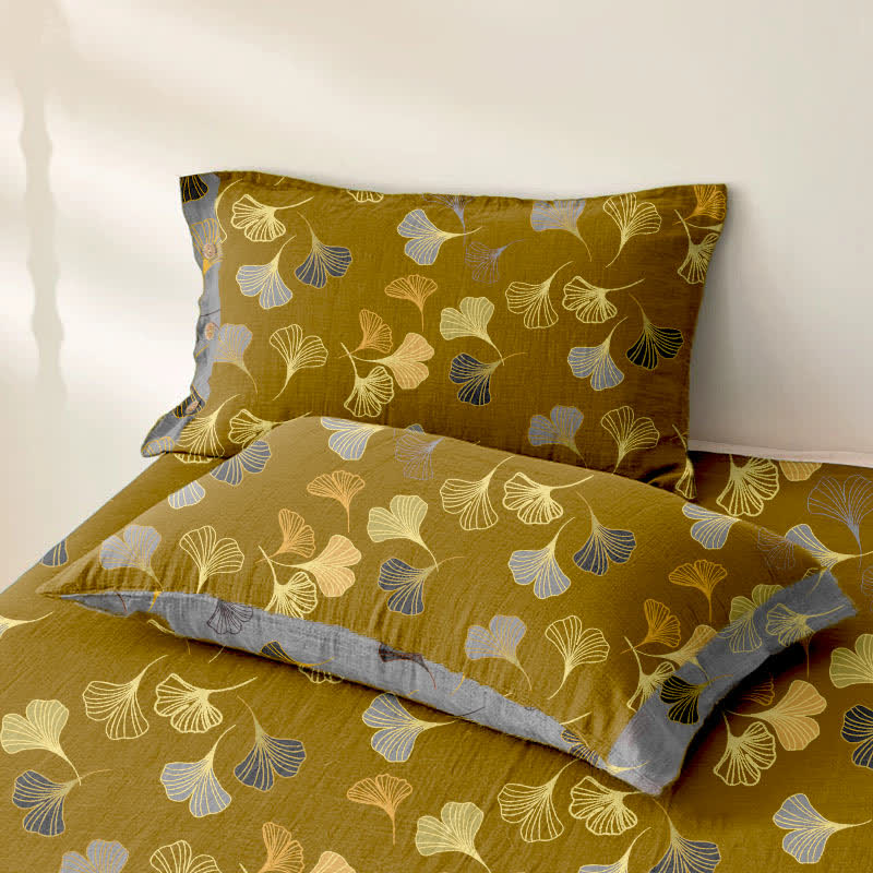 Wendbare Tagesdecke aus Baumwollgaze-Jacquard „Ginkgo“