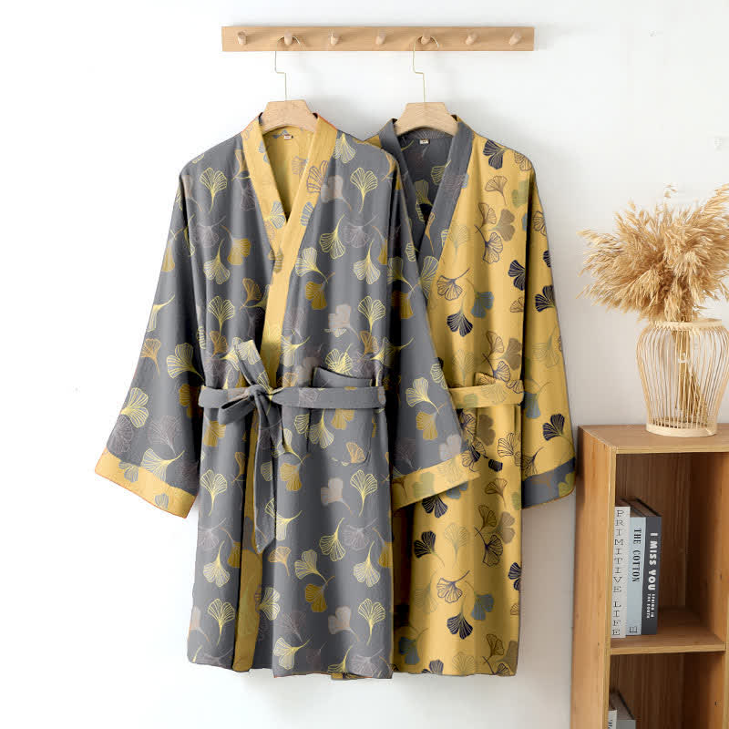 Kimono-Bademantel aus Baumwollgaze „Ginkgo Biloba“ - image 4