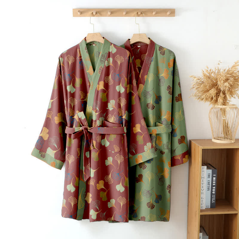 Kimono-Bademantel aus Baumwollgaze „Ginkgo Biloba“ - image 5