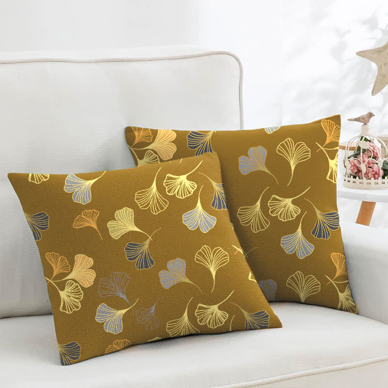 Quadratische Kissenbezüge aus Ginkgo-Biloba-Baumwolljacquard (2 Stück) - Dunkelgelb - 45cm x 45cm - image 25