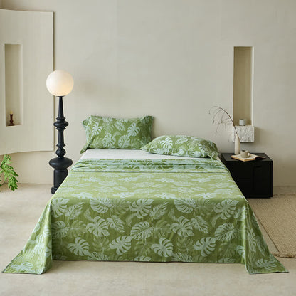 Grüne Tagesdecke aus Baumwollgaze-Jacquard mit Monstera-Motiv - Grün - 2 Kissenbezüge - 102cm x 51cm - image 5