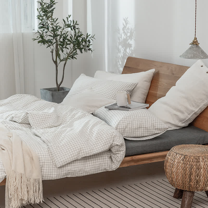 Minimalistisches Gittermuster-Bettwäscheset aus Baumwolle für Schlafsäle - image 5