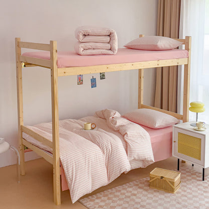 Minimalistisches gestreiftes Bettwäscheset aus Baumwolle für den Schlafsaal - Rosa - Cal King - image 6