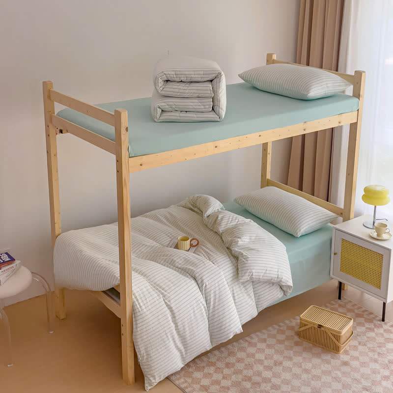 Minimalistisches gestreiftes Bettwäscheset aus Baumwolle für den Schlafsaal - Blau Grün - Cal King - image 4