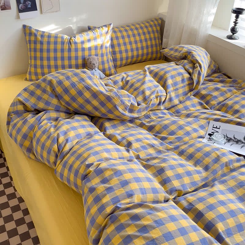 Kariertes Schlafsaal-Bettwäscheset aus Baumwolle - image 4