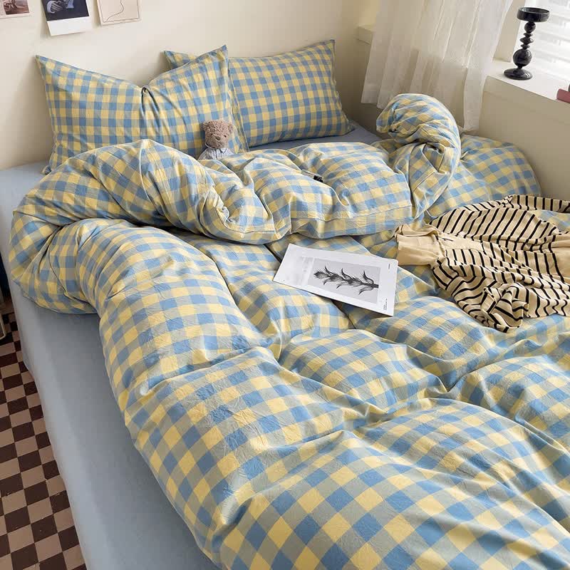 Kariertes Schlafsaal-Bettwäscheset aus Baumwolle - image 6
