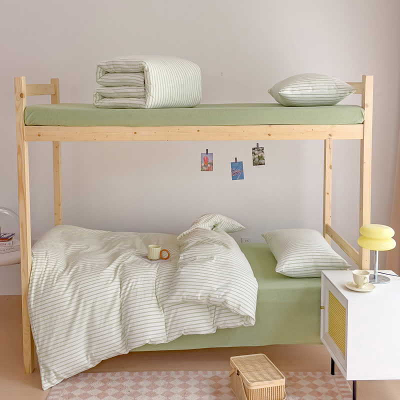 Minimalistisches gestreiftes Bettwäscheset aus Baumwolle für den Schlafsaal - image 2