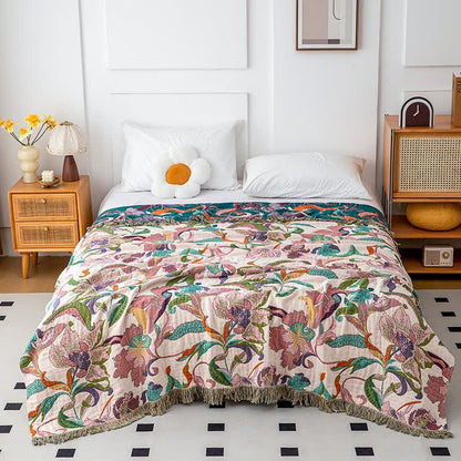 Decke aus Baumwollgaze mit Blumenranken und Quasten - image 3