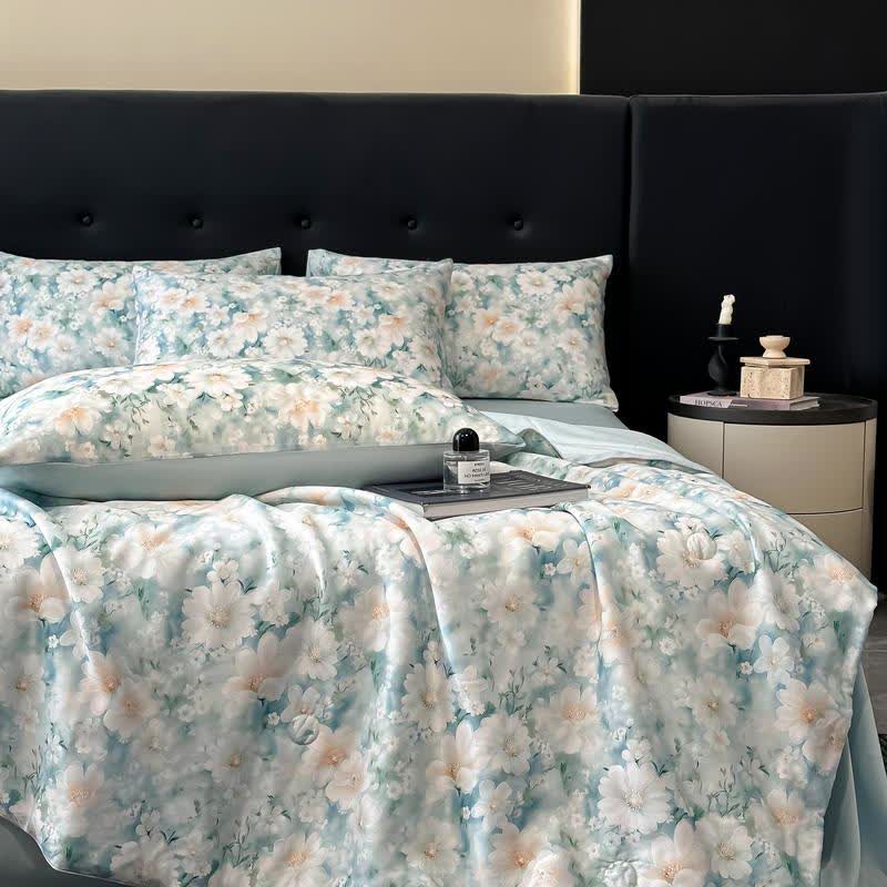Seidiger Naturquilt mit Aquarellblumendruck - image 6