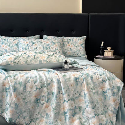 Seidiger Naturquilt mit Aquarellblumendruck - image 6