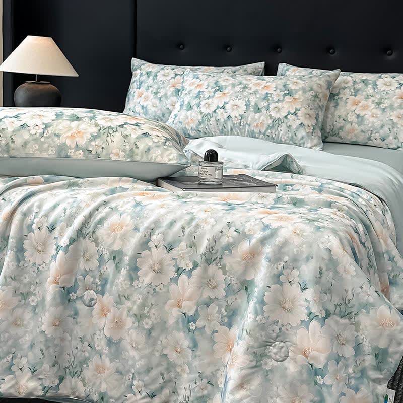 Seidiger Naturquilt mit Aquarellblumendruck - image 7