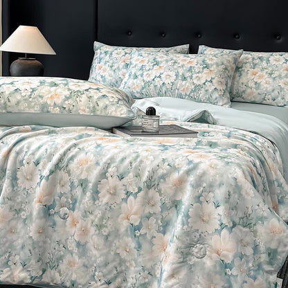 Seidiger Naturquilt mit Aquarellblumendruck - image 7